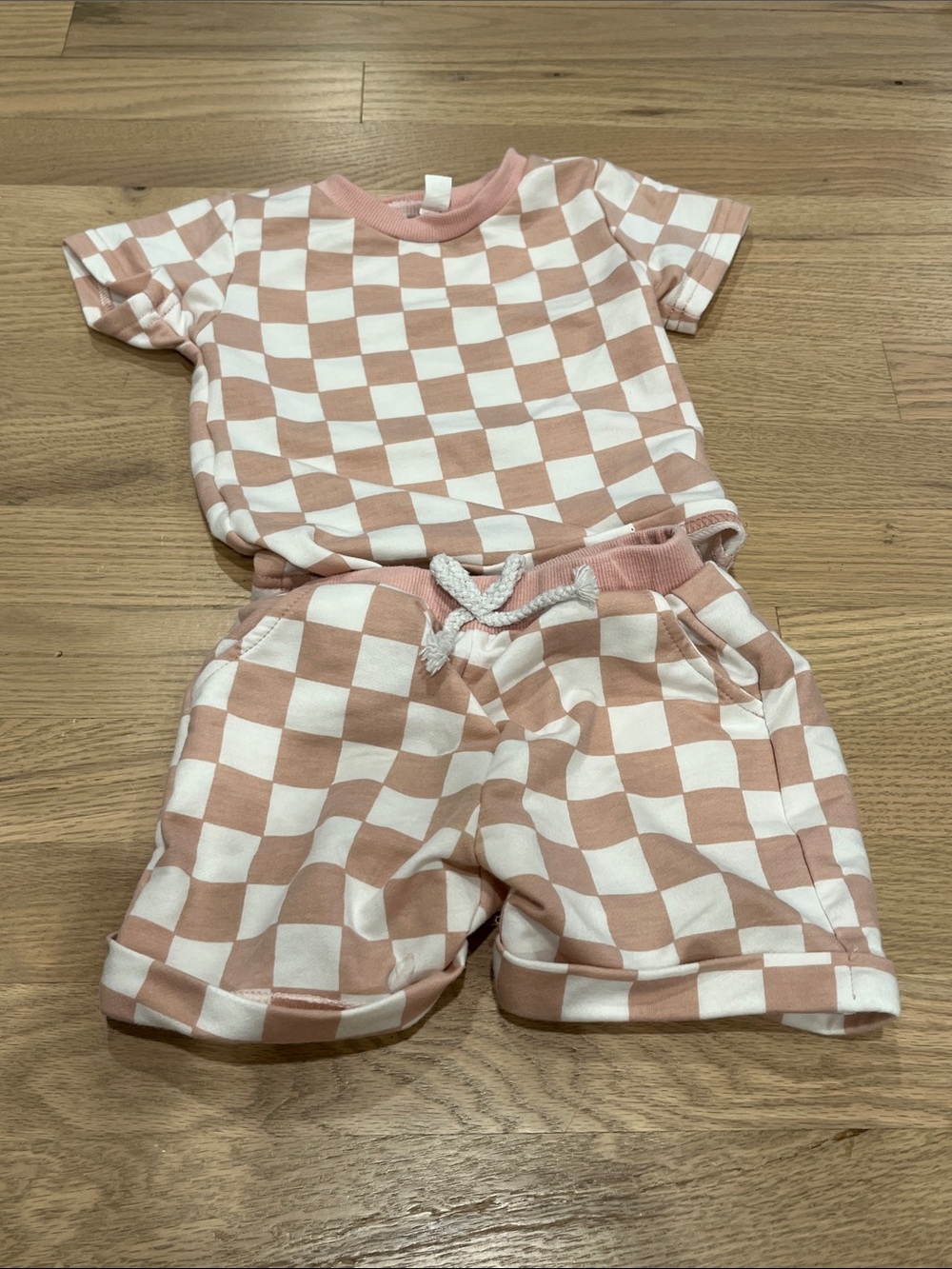 Kids Pink & White Checkerboard Short Set - Comfortable Playwear